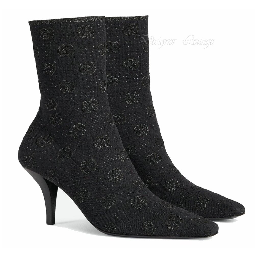 NEW GUCCI Demi Logo-Jacquard Metallic Stretch-Knit Ankle Boots EU 37 $1,250 - Picture 4 of 12